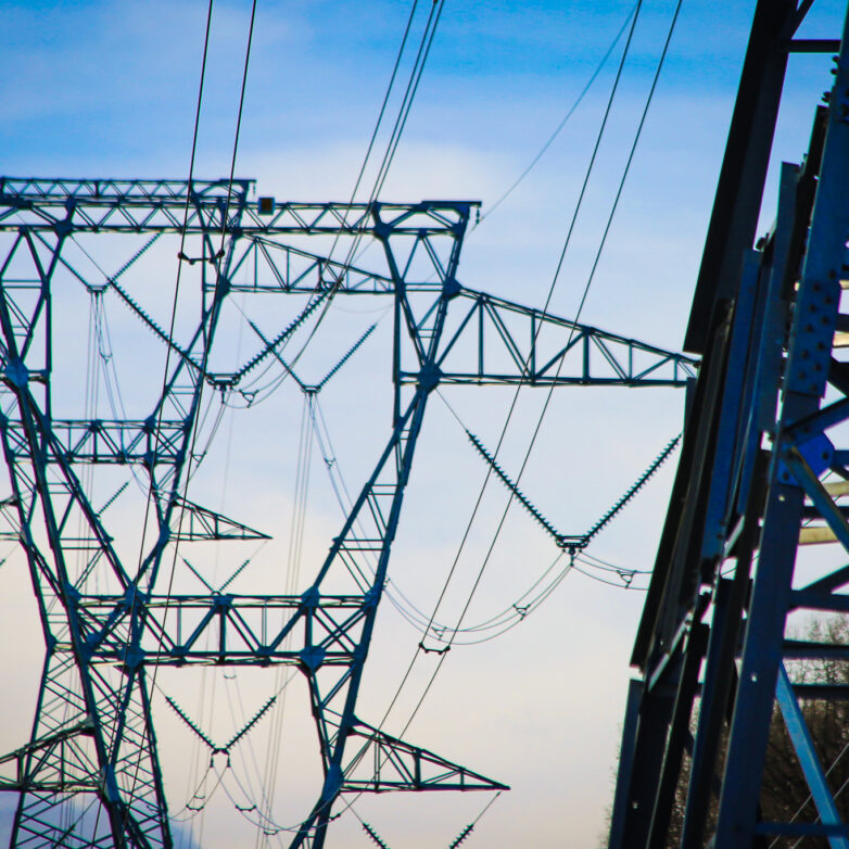 Close-up view of transmission towers