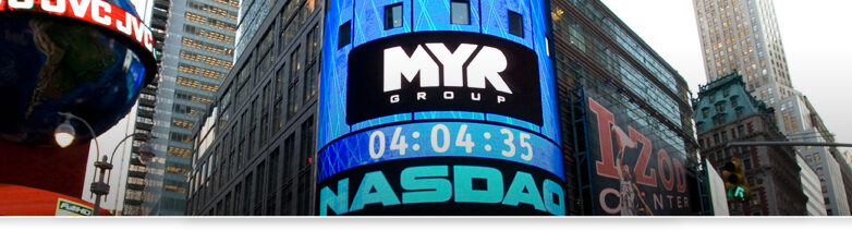 Digital billboard with the MYR Group logo