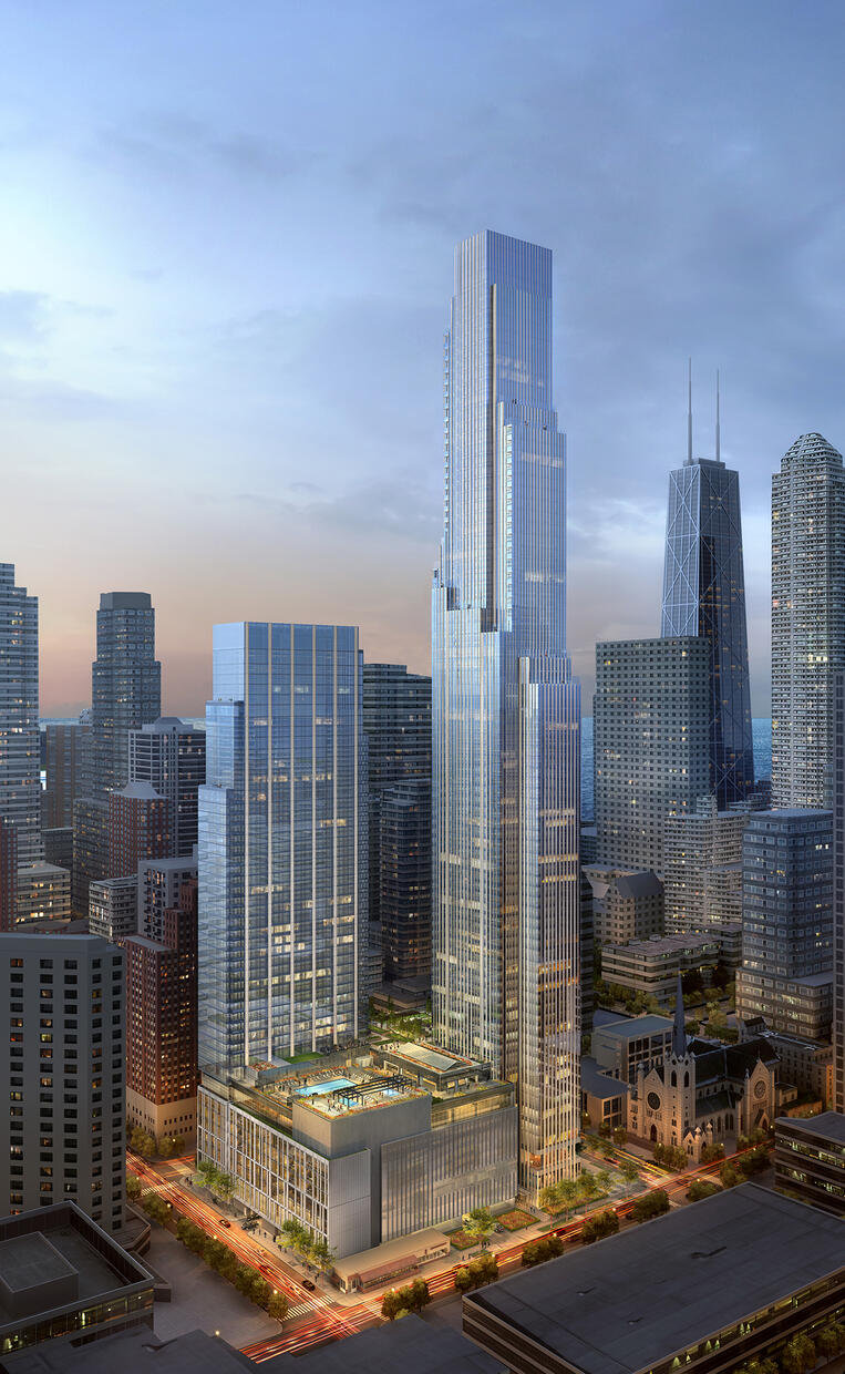 Rendering of the entire One Chicago building